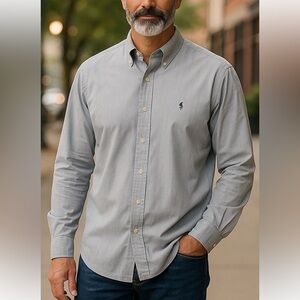 Ralph Lauren Men's Blue Yarmouth Pony logo Button Down Shirt Sz 17 36/37